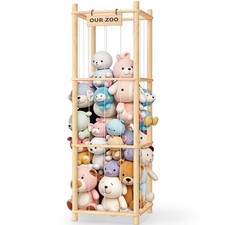 Woodure Stuffed Animal Storage Organizer, Wooden Cute Zoo Toy Holder for Toddler