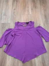 Bold Elements Womens Purple Cold Shoulder Blouse 3/4 Sleeve Size S NWT