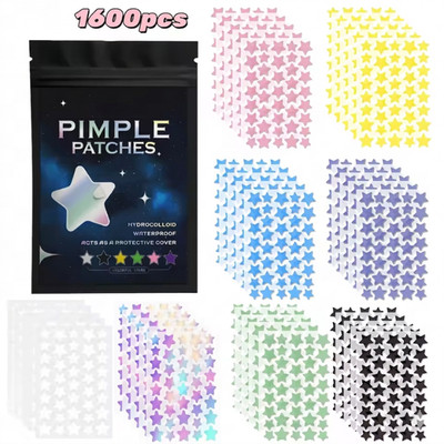 1600Pcs 8 Color Star Hydrocolloid Acne Patches for Men & Women, All Skin Types