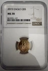 2015 $5 Gold American Eagle Coin NGC MS70, 1/10 oz