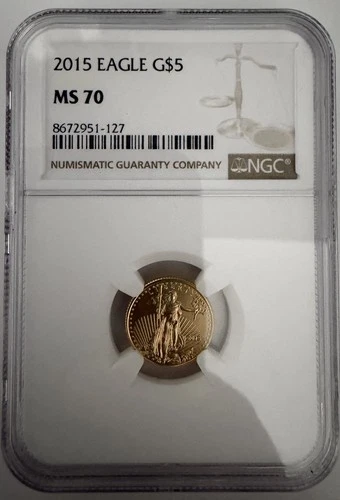 2015 $5 Gold American Eagle Coin NGC MS70, 1/10 oz