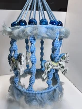 Vintage Macrame Ceramic Horse and Beads Wall Hanging