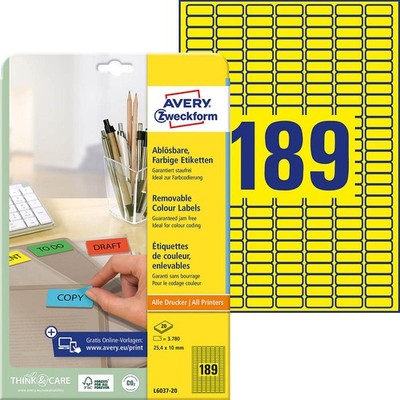 AVERY Zweckform Etiketten L6037-20 gelb 25,4 x 10,0 mm, 20 Blatt