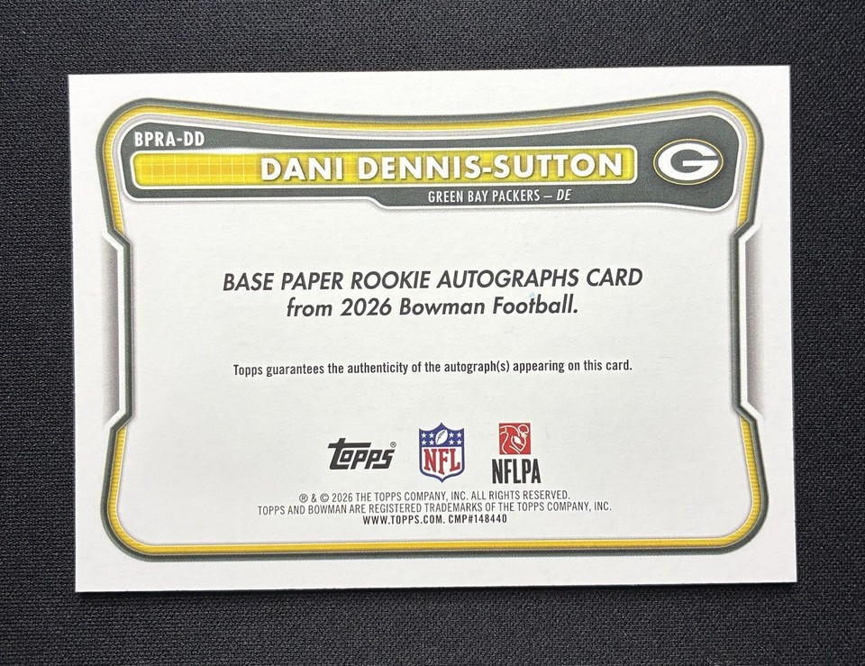 2026 Bowman Football Dani Dennis-Sutton Auto RC #BPRA-DD Gold 2/50 ...