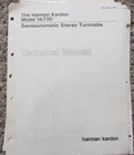 Harman Kardon HK720 Stereo Turntable Original Technical Service Manual