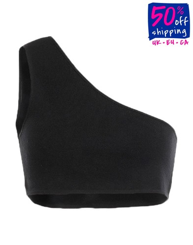 PVP €105 LIU JO Top Recortado Tejido Talla L Negro Logo Un Hombro Hecho en Italia