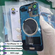 For iPhone 14 15 16 16E 17 Back Glass Replacement Rear Cover Metal/Magnet Lot