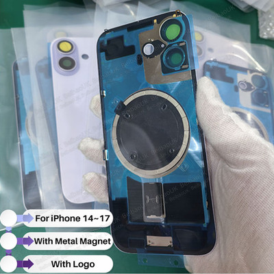 For iPhone 14 15 16 16E 17 Back Glass Replacement Rear Cover + Metal/Magnet Lot