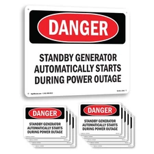 Standby Generator Automatically Starts During OSHA Danger Sign, Decal 5/10 Pack