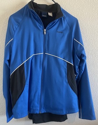 Reebok Womens MEDIUM Track Suit Windbreaker Jacket Pants Royal Blue & Black