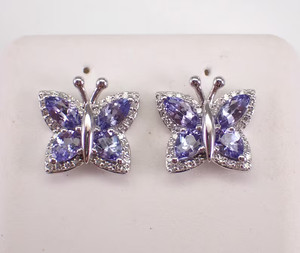 Authentic 3Ct Marquise Lab Created Tanzanite Butterfly Stud Earrings 14K White Gold Plated