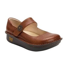 ALEGRIA Paloma Mary Jane Embossed Brown Leather Size 36 Comfort Shoe PAL-273