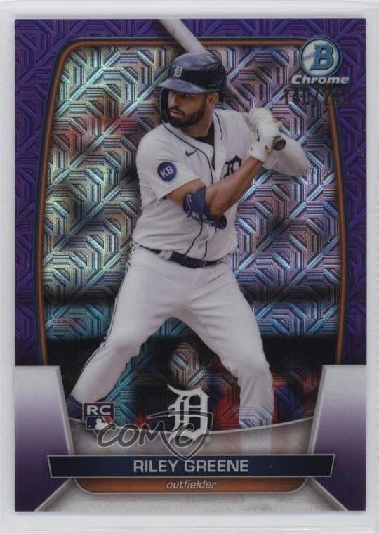 2023 Bowman Mega Box Chrome Purple Mojo Refractor 140/250 Riley Greene #90 11jg