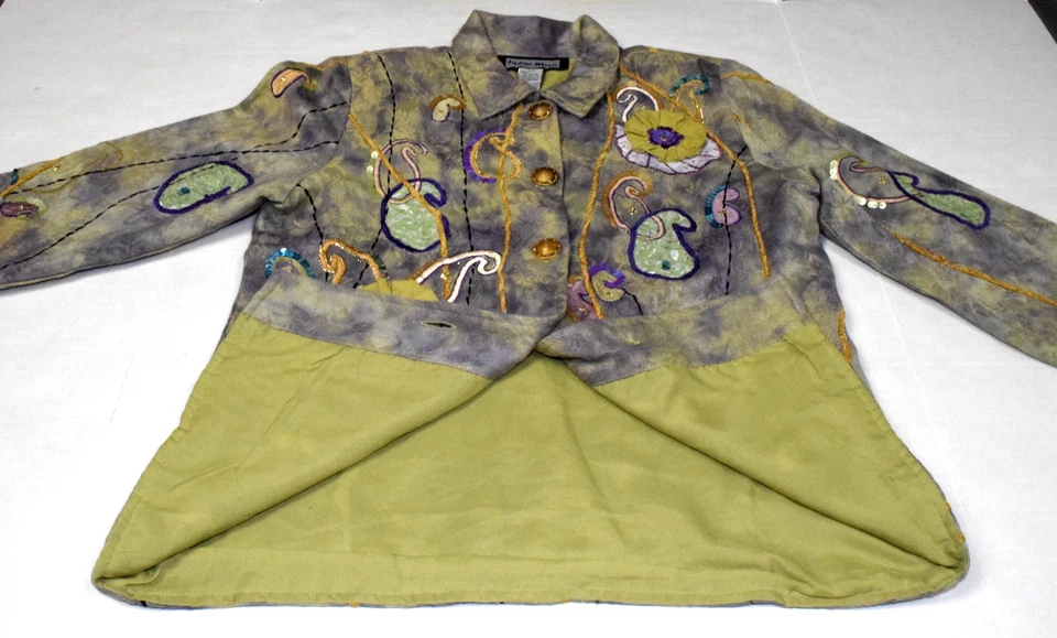 Chaqueta Blazer Vintage Índigo Luna Talla S Años 80 Verde Violeta Teñida a Mano Embellecida Foto 4 de 4