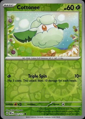Pokemon TCG Reverse Holo Card Cottonee SV: Prismatic Evolutions 007/131