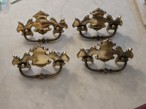 4 Vintage Brass Batwing Chippendale Bail Drawer Pulls 5x 2.5" - CANADA CP 1825