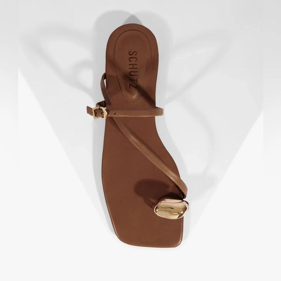 Sandalias Schutz Elysa Cuero Marrón Talla 8.5 Punta Abierta Tirantes Gladiador Informales Foto 2 de 4