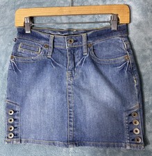 Vintage Y2K Ralph Lauren Polo Jeans Co Denim Stretch Button Hem Mini Skirt Sz 25