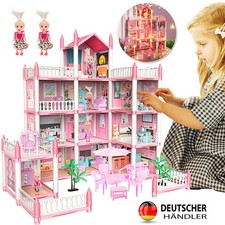 XXL Puppenhaus 4 Etagen Puppen Haus Spielhaus Stadtvilla Set mit Möbel LED Licht