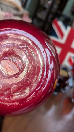 Hand Blown Large Empoli ? Glass Jug Pitcher Deep Red Handle Stunning Vintage - Picture 12 of 14