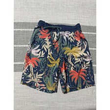 Old Navy Kids Boys Size L 10-12 Swim Trunks Shorts Tropical Palm Tree Print Blue