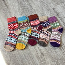 5 Pack Womens Wool Blend Socks Vintage Pattern Warm Thick Cozy Crew Winter