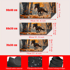 1pc, Extra-large mouse pad, Horses running in the forest full of fallen leaves,