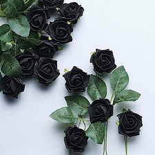 24 BLACK 2" Mini FOAM ROSE Flowers Stems Wedding Events Decorations Supplies