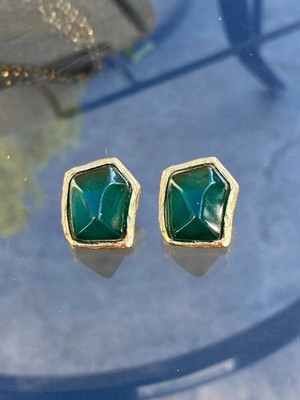 Vtg YSL Yves St Laurent Rive Gauche France Green Gripoix Cabochon Earrings