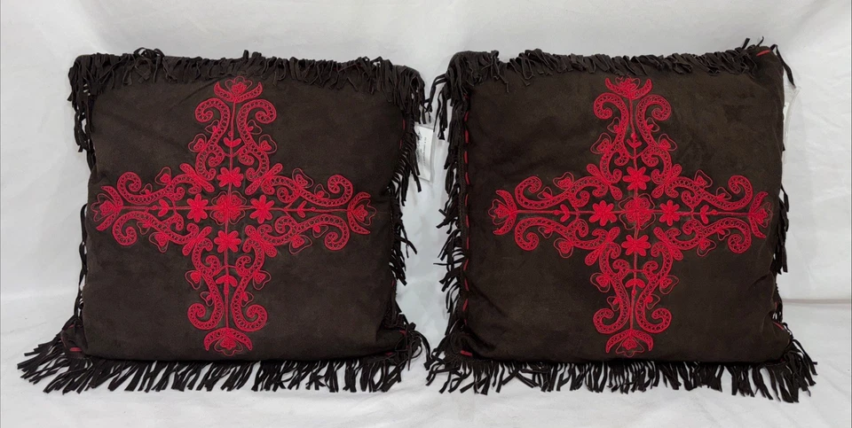 NOS Pair of Tasha Polizzi TP Saddleblanket & Co Western Throw Pillows 19"x19" - Image 2 of 4