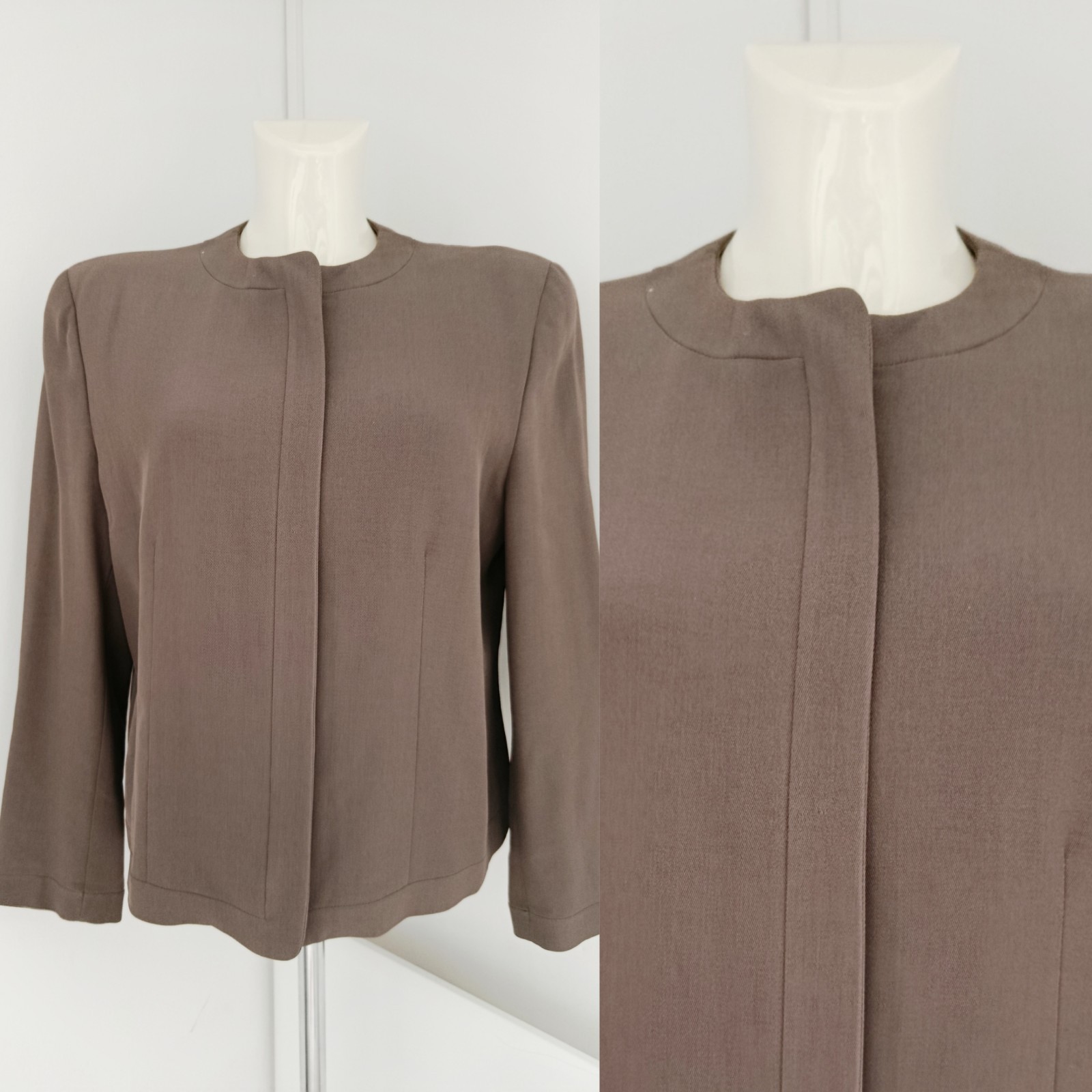 Giorgio Armani Black Label 90s Brown Viscose Minimalist Zip Blazer Jacket IT 44