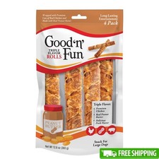 Triple Flavor Rawhide Chews W/ Peanut Butter Dogs Long Lasting Treats 4 Count US