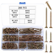 260 Pcs M3.5 M4 Self Tapping Screws for Wood Screws Assortment, Assorted Deckin