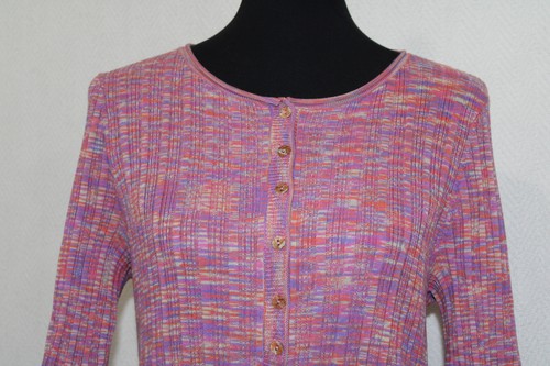 Sundance Colorful Flora Ridge Ribbed Knit Henley Top 3/4 Sleeves - Picture 2 of 7