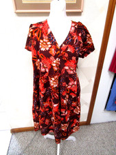 OLD NAVY-BROWN/MULTI-FLORAL-TIE BACK V-NECK -SHORT SLEEVE- DRESS-SIZE-XL-NEW
