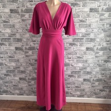 068 Pink Angel Sleeves Floaty Style Long Maxi Dress Size 16