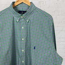 Polo Ralph Lauren Button Down Long Sleeve Shirt Preppy Green Plaid Mens XLT