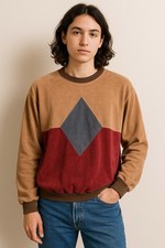 Totally 80s Velour Colorblock Sweatshirt Geometric Diamond Soft Cozy Crewneck M