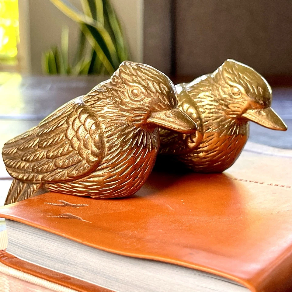 Par de Cerca Vintage Bronze Pássaro Prateleira Livro Sitter Topper Cardinal Blue Jay - Imagem 3 de 4