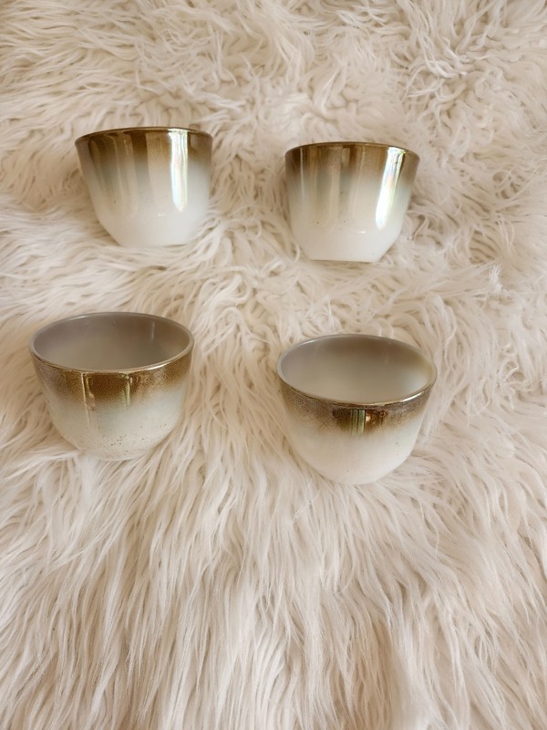 FEDERAL GLASS Custard Cups Set of 4 Milk Glass Mesa Moss Brown Gold