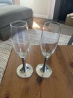 Set Of Two Williams Sonoma Fluted Champagne Glasses With Pewter Stems Etain 95% — photo 1