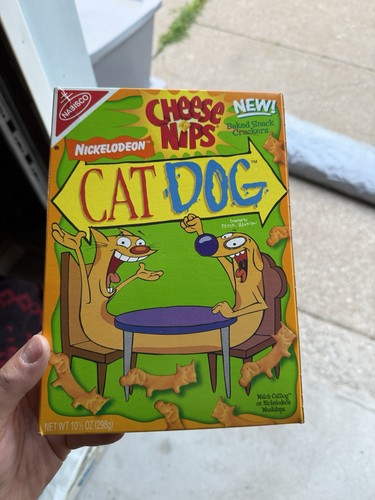 Catdog Nickelodeon Nabisco anni 90 formaggio nips scatola vuota cibo raro gatto cane