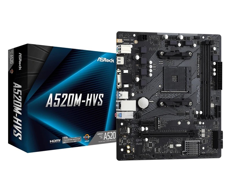 Asrock A520M-HVS Amd Socket Am4 Micro Atx Vga/Hdmi M.2 Usb 3.2 (A520M-HVS)