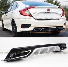For 2016-2021 Honda Civic Silver Rear Bumper Diffuser W Decorative Exhaust Tip