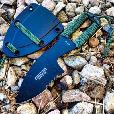 DEFENDER OD GREEN Fixed Blade Outdoor Survival BOOT KNIFE & ABS Necklace Sheath