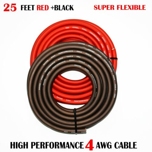 4 Gauge Wire BLACK/RED , Amplifier Power/Ground  Amp Wire 25 Feet Cable Roll - Picture 1 of 1