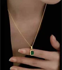 Natural Green Emerald 2Ct Cushion Cut Solitaire Pendant 14k Yellow Gold Plated
