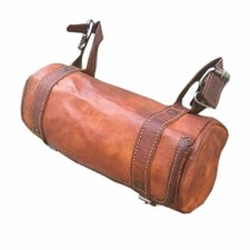Motorcycle Brown Leather Front Fork Tool Bag Saddle Bag Storage Pouch Luggage Bg
