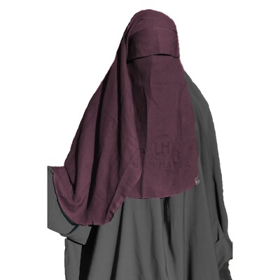 Zweilagiger Niqab mit Klappe lila (lang), leichtes Qualitätsmaterial Khimar 