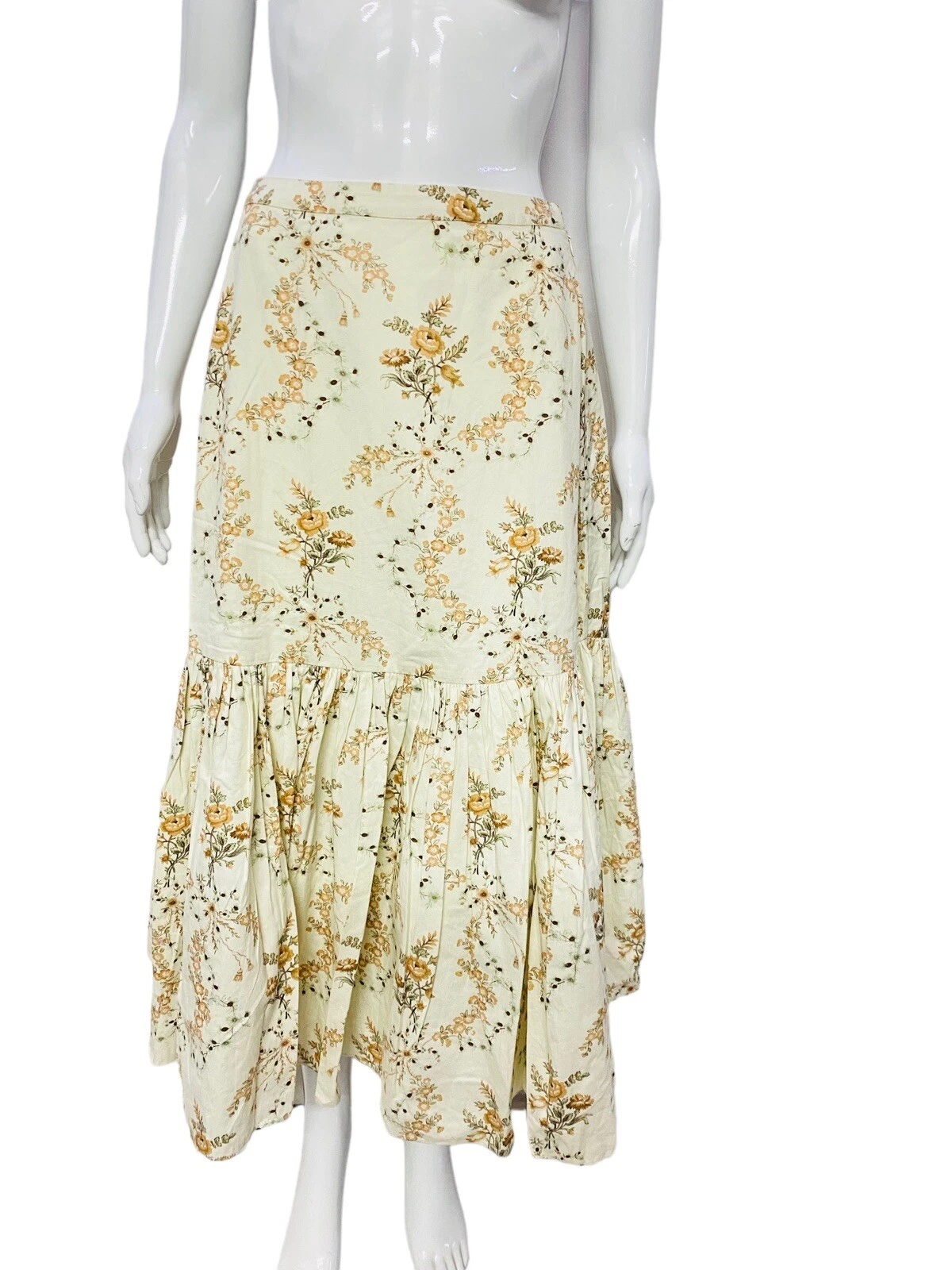 LoveShackFancy Women'S Floral Printed Embroidered Cotton Flared Midi Skirt Sz S